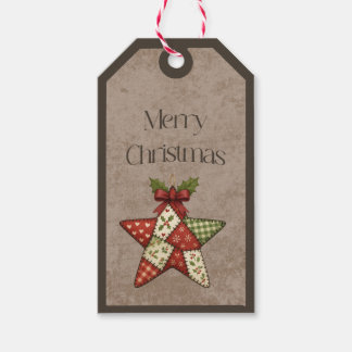 Patchwork Ster Ornament Kerst Kleuren Gift Tag Cadeaulabel