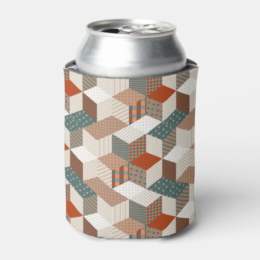 Patchwork Sterren Bruin Groen Blikjeskoeler (Blikje Voorkant)