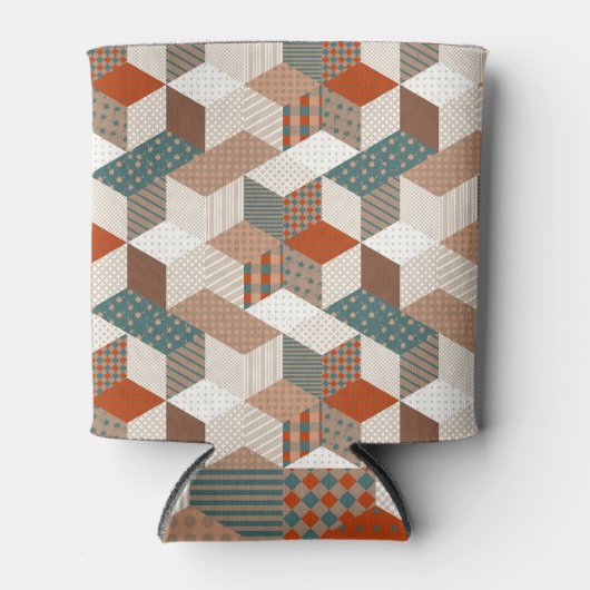 Patchwork Sterren  Bruin Groen Blikjeskoeler (Voorkant)