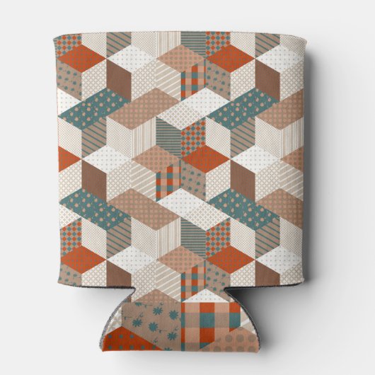 Patchwork Sterren Bruin Groen Blikjeskoeler (Achterkant)