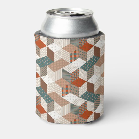 Patchwork Sterren Bruin Groen Blikjeskoeler (Blikje Achterkant)