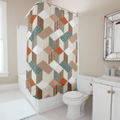 Patchwork Sterren Bruin Groen Douchegordijn (In situ)