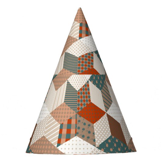 Patchwork Sterren Bruin Groen Feesthoedjes (Voorkant)