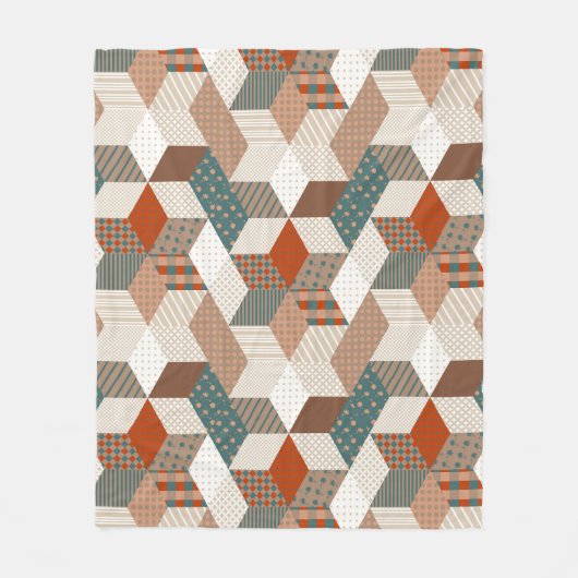 Patchwork Sterren Bruin Groen Fleece Deken (Voorkant)