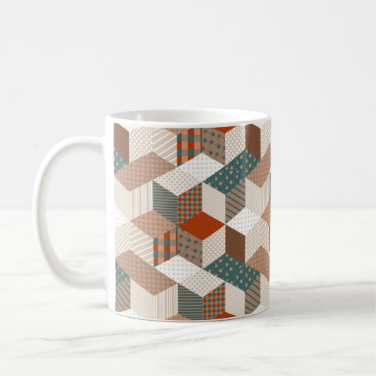 Patchwork Sterren  Bruin Groen Koffiemok (Links)