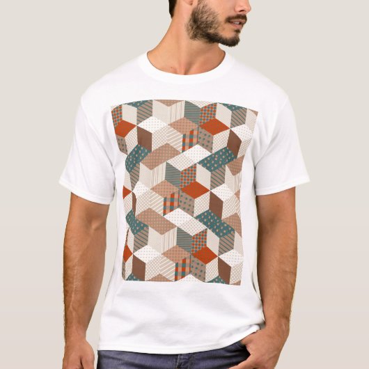 Patchwork Sterren  Bruin Groen T-shirt (Voorkant)