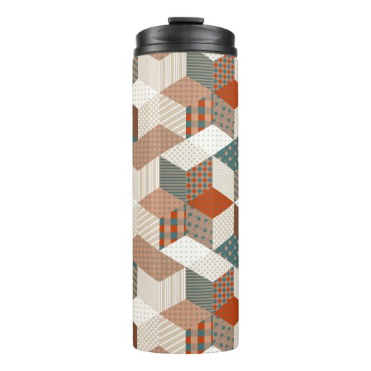 Patchwork Sterren Bruin Groen Thermosbeker (Voorkant)
