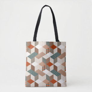 Patchwork Sterren  Bruin Groen Tote Bag