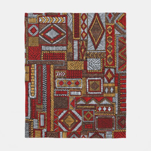 Patchwork stijl geborduurde etnische print fleece deken (Voorkant)