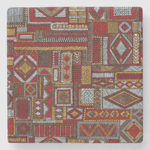 Patchwork stijl geborduurde etnische print stenen onderzetter
