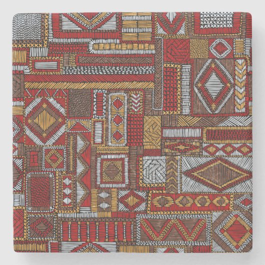 Patchwork stijl geborduurde etnische print stenen onderzetter (Voorkant)