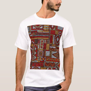 Patchwork stijl geborduurde etnische print t-shirt