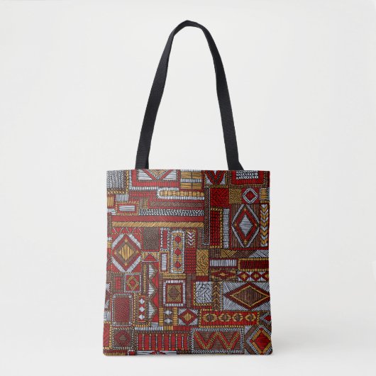 Patchwork stijl geborduurde etnische print tote bag (Voorkant)
