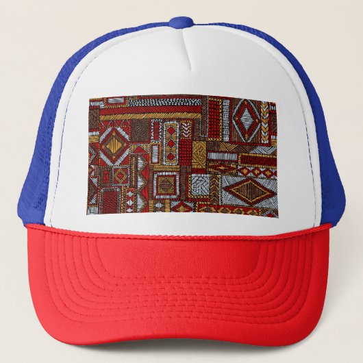 Patchwork stijl geborduurde etnische print trucker pet (Voorkant)