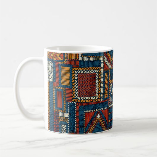 Patchwork stijl geborduurde  print koffiemok (Links)