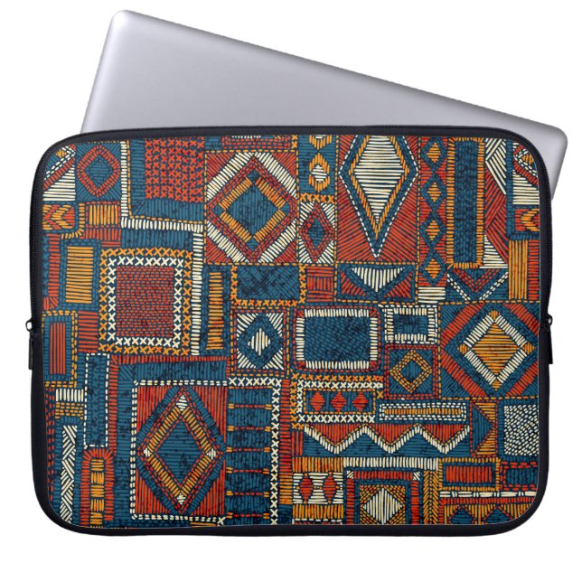 Patchwork stijl geborduurde  print laptop sleeve (Voorkant)