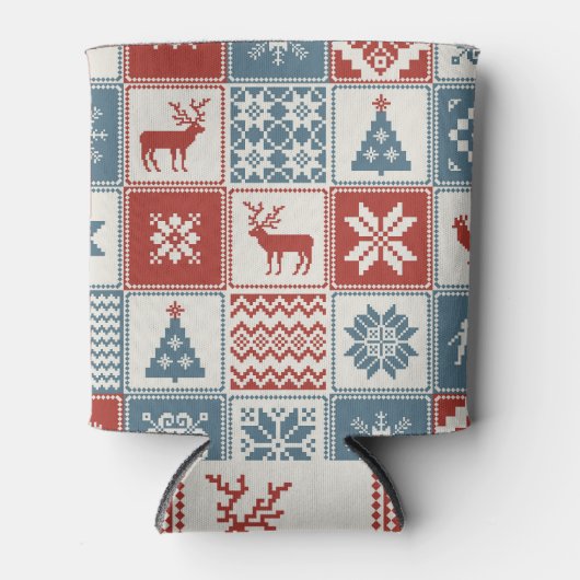 Patchwork stijl: Kerst ornamentaal patroon Blikjeskoeler (Voorkant)