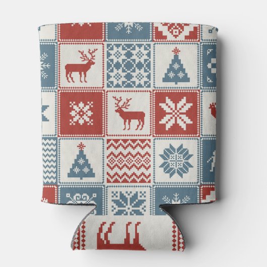 Patchwork stijl: Kerst ornamentaal patroon Blikjeskoeler (Achterkant)