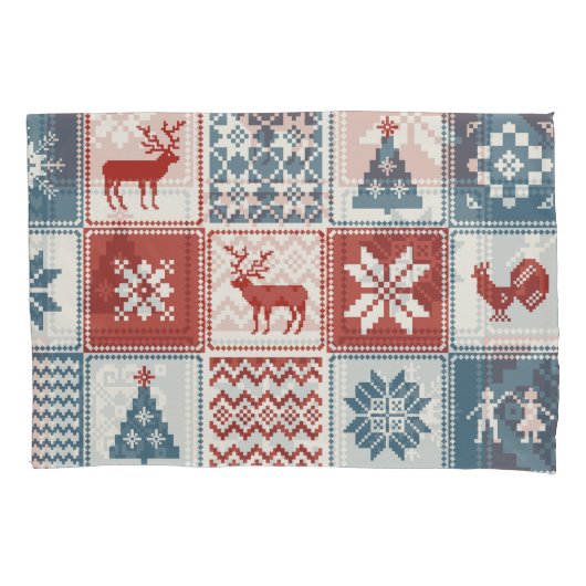 Patchwork stijl: Kerst ornamentaal patroon Kussensloop (Voorkant)