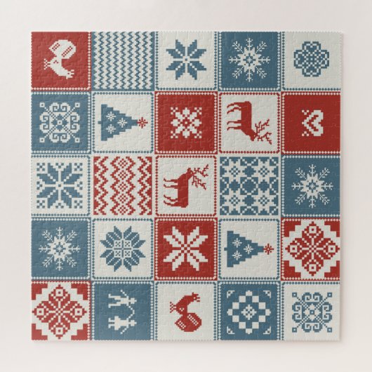 Patchwork stijl: Kerst ornamentaal patroon Legpuzzel (Horizontaal)