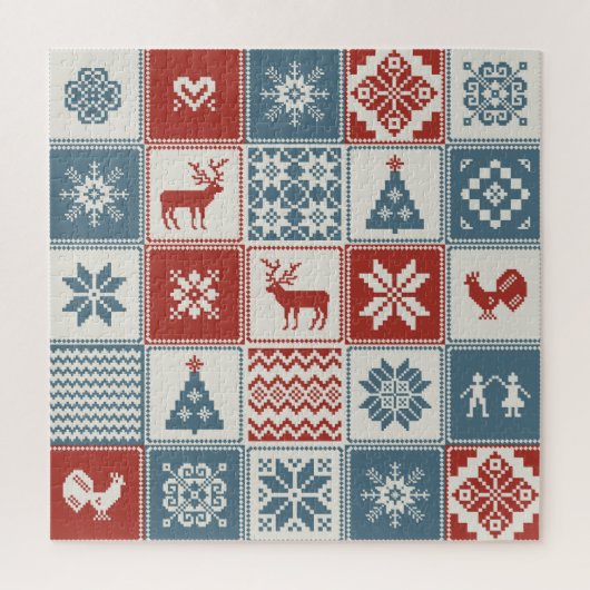 Patchwork stijl: Kerst ornamentaal patroon Legpuzzel (Verticaal)