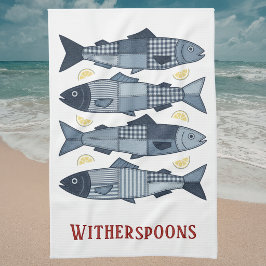 Patchwork Stijl Sardines Kust Strand Thema Theedoek