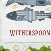 Patchwork Stijl Sardines Kust Strand Thema Theedoek