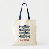 Patchwork Stijl Sardines Kust Strand Thema Tote Bag (Voorkant)