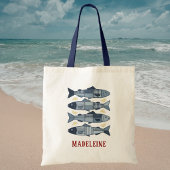 Patchwork Stijl Sardines Kust Strand Thema Tote Bag