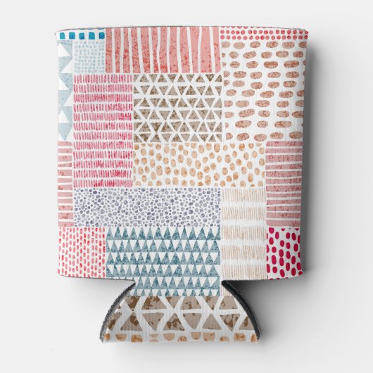 Patchwork stijl Schattige Doodle Patroon Blikjeskoeler (Voorkant)