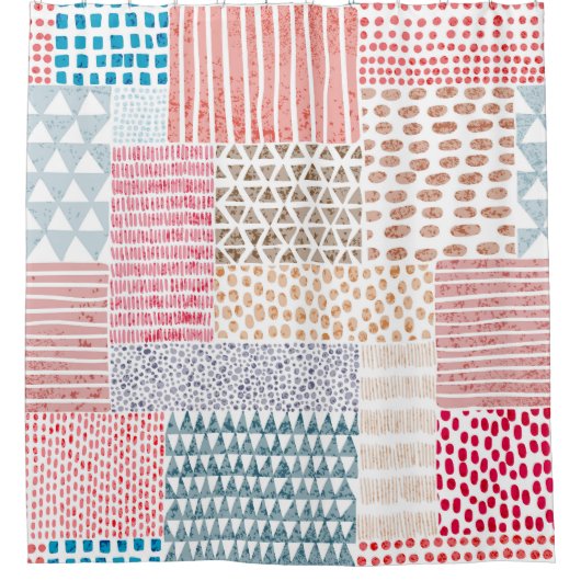 Patchwork stijl Schattige Doodle Patroon Douchegordijn (Voorkant)