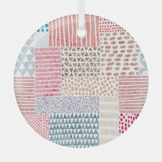 Patchwork stijl Schattige Doodle Patroon Glas Ornament (Voorkant)