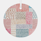 Patchwork stijl Schattige Doodle Patroon Glas Ornament (Achterkant)