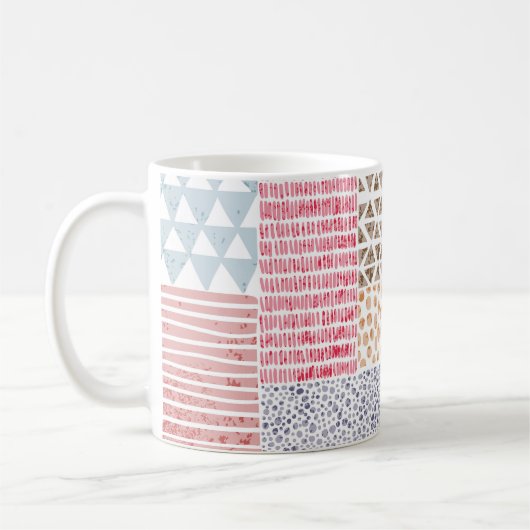 Patchwork stijl Schattige Doodle Patroon Koffiemok (Links)