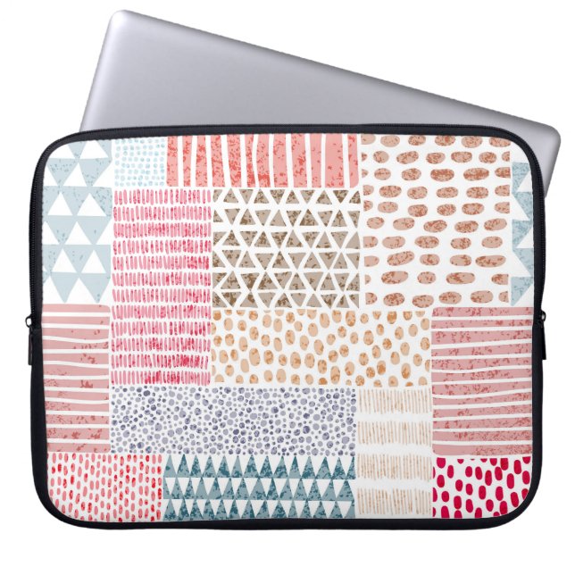 Patchwork stijl Schattige Doodle Patroon Laptop Sleeve (Voorkant)
