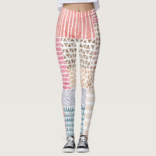 Patchwork stijl Schattige Doodle Patroon Leggings (Voorkant)