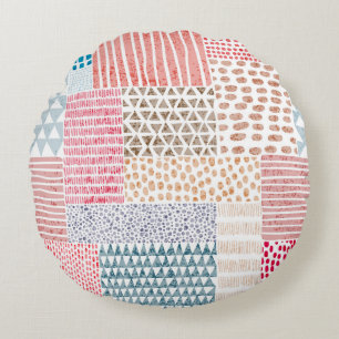 Patchwork stijl Schattige Doodle Patroon Rond Kussen