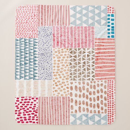 Patchwork stijl Schattige Doodle Patroon Sherpa Deken (Voorkant)