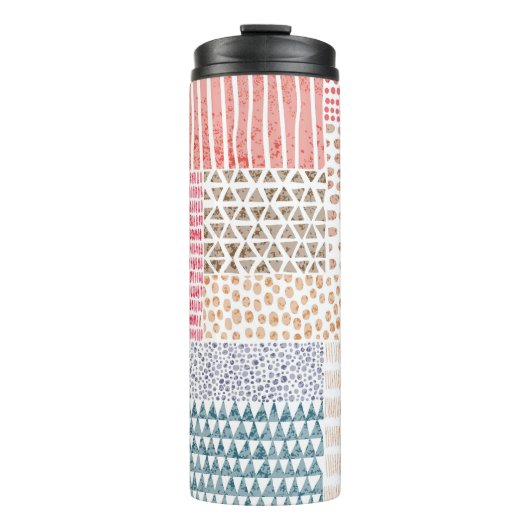 Patchwork stijl Schattige Doodle Patroon Thermosbeker (Voorkant)