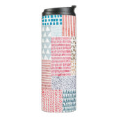 Patchwork stijl Schattige Doodle Patroon Thermosbeker (Gedraaid links)