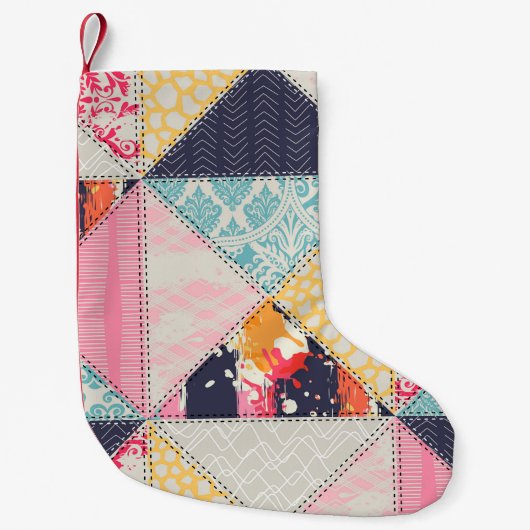 Patchwork stijl: Veelzijdig naadloos ontwerp. Kleine Kerstsok (Voorkant)