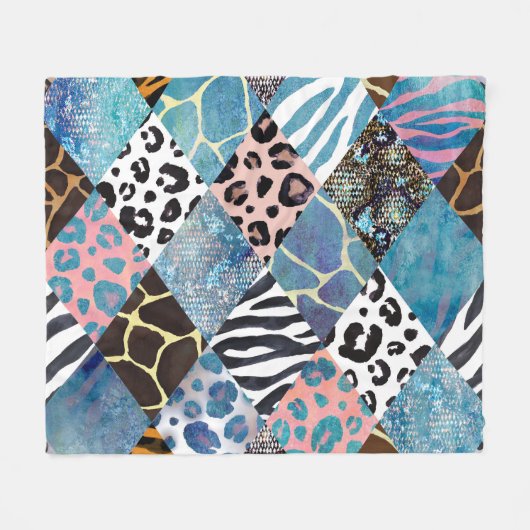 Patchwork stijl, waterverf collage patroon. fleece deken (Voorkant (Horizontaal))