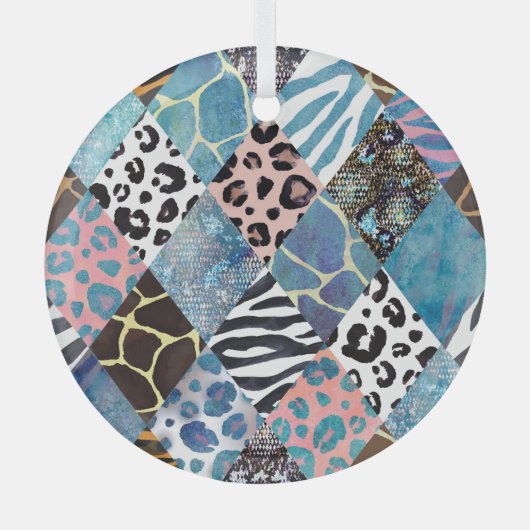 Patchwork stijl, waterverf collage patroon. glas ornament (Voorkant)