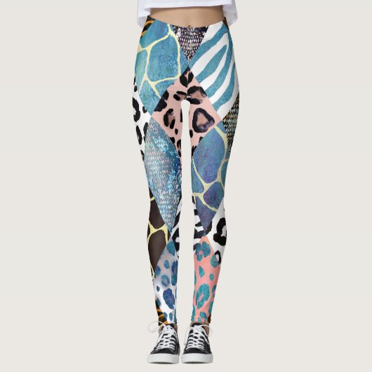 Patchwork stijl, waterverf collage patroon. leggings (Voorkant)