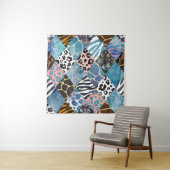 Patchwork stijl, waterverf collage patroon. wandkleed (In situ)
