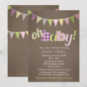 Patchwork Stitch Rustic Quilt Banner Baby shower Kaart (Voorkant / Achterkant)