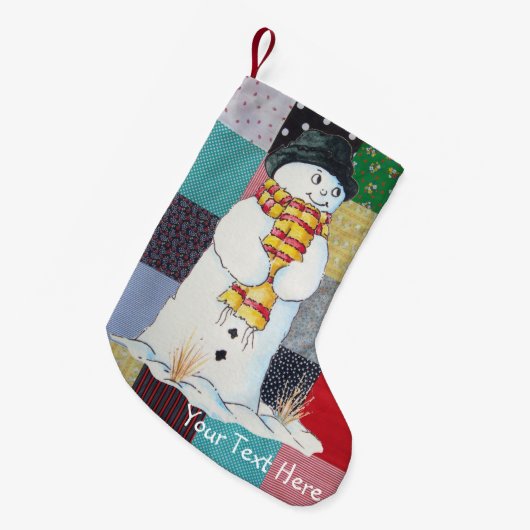 patchwork - stof met schattige sneeuwkunst kerst kleine kerstsok (Voorkant (Hangend))