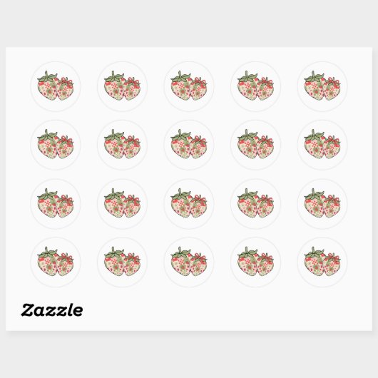 Patchwork Strawberry Hearts Cute Coquette Art Ronde Sticker (Vel)