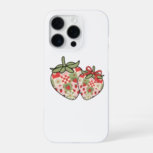 Patchwork Strawberry Hearts Schattigee Coquette Ar iPhone Hoesje (Achterkant)