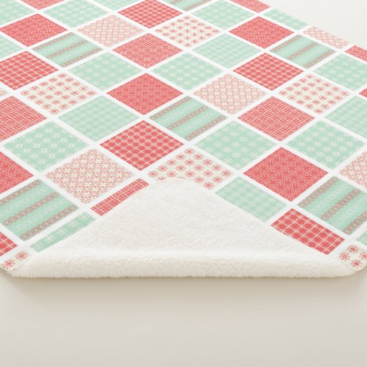 Patchwork Style Red en Blue Squares Patroon Sherpa Deken (3/4)